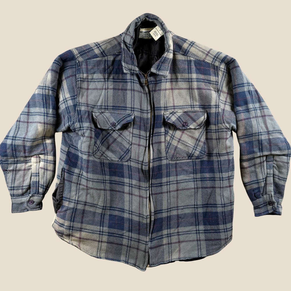 Vintage Above Sea Level Flannel Jacket Men‎ Xl Gray Plaid Quilted Shacket Winter